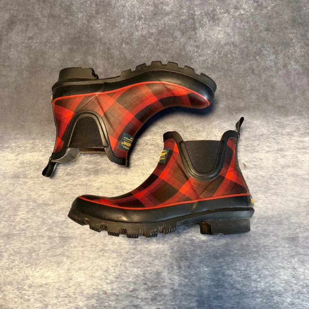 Pendleton Womens Red Buffalo‎ Plaid Chelsea Rain Boots Rubber Size 7 Waterproof